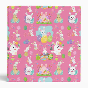 Happy Easter day- Pattern Funny Bunny And Eggs     3 Ring Binder
