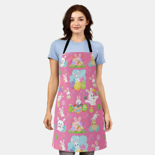 Happy Easter day- Pattern Funny Bunny And Eggs Apron