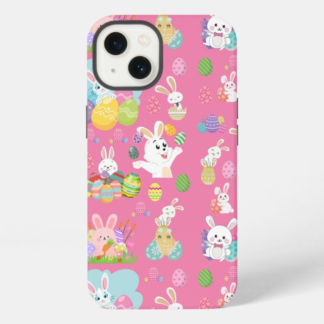 Happy Easter day- Pattern Funny Bunny And Eggs     Iphone Case (Back)