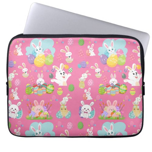 Happy Easter day_ Pattern Funny Bunny And Eggs     Laptop Sleeve