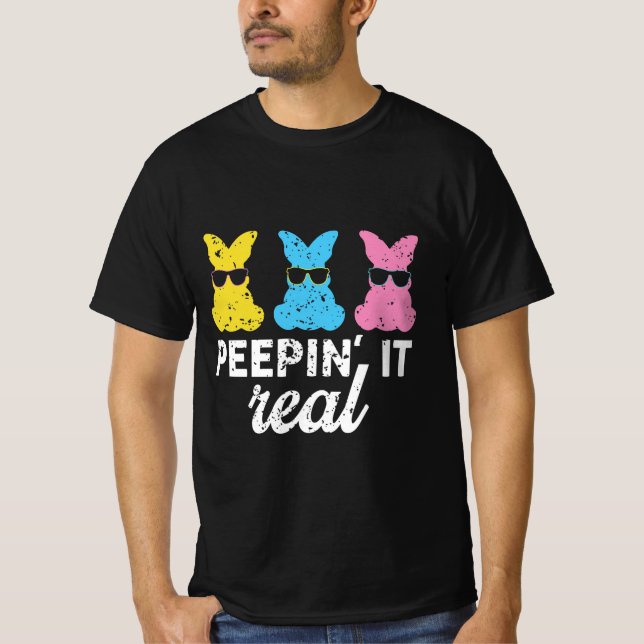 Happy easter day peepin' it real retro T-Shirt (Front)