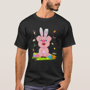 Happy Easter Day Pig Bunny Eggs Hunting Pig Farmer T-Shirt