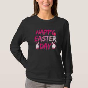 Happy Easter Day Pink Neon Cute Bunny Funny Egg T-Shirt