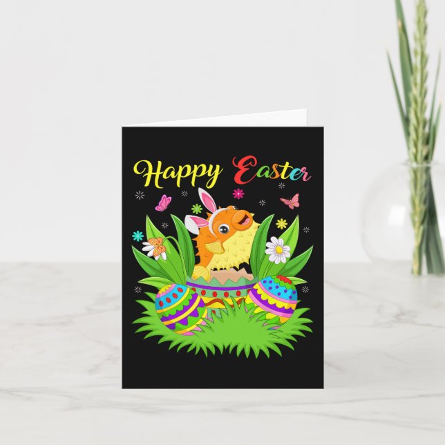 Happy Easter Day Puffer Fish Fun Easter Bunny Eggs Card (Front)