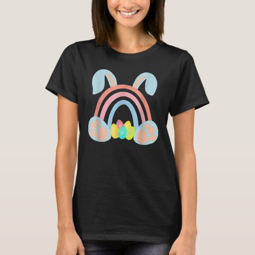 Happy Easter Day Rainbow With Eggs And Easter Bunn T_Shirt