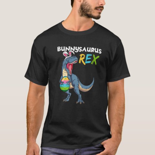 Happy Easter Day Rex Dinosaur Easter Bunny Egg  Ki T_Shirt