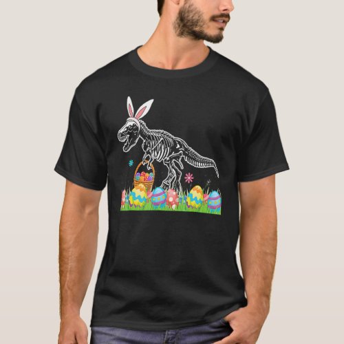 Happy Easter Day  Skeleton T Rex Bunny Hunting Egs T_Shirt