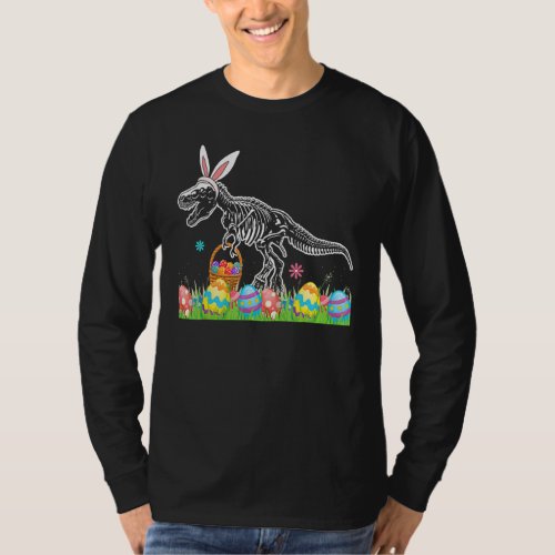 Happy Easter Day  Skeleton T Rex Bunny Hunting Egs T_Shirt