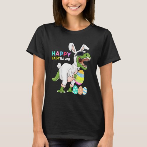 Happy Easter Day T Rex Bunny Dinosaur Eggs Boys Ki T_Shirt
