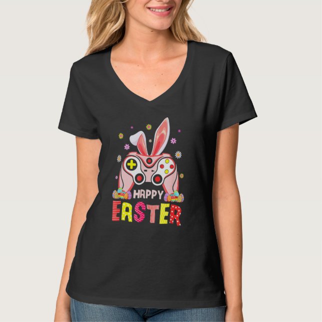 Happy Easter Day Video Game Controller Bunny Gamer T-Shirt (Front)