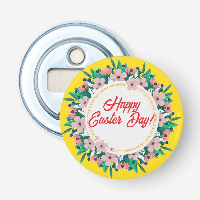 Happy Easter Day With Floral Frame-23046 Bottle Opener (Front)