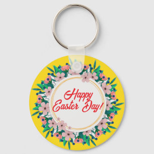 Happy Easter Day With Floral Frame-23046 Keychain