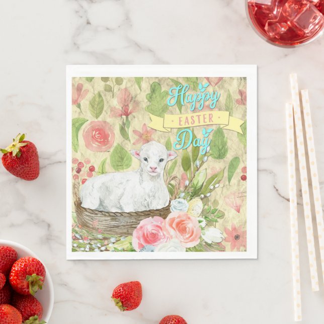 Happy Easter Day With Lamb Napkins (Insitu)