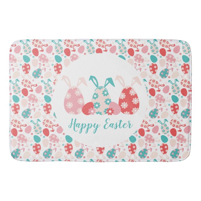 Happy Easter Decorated Eggs Bunny Ears Bath Mat (Front)