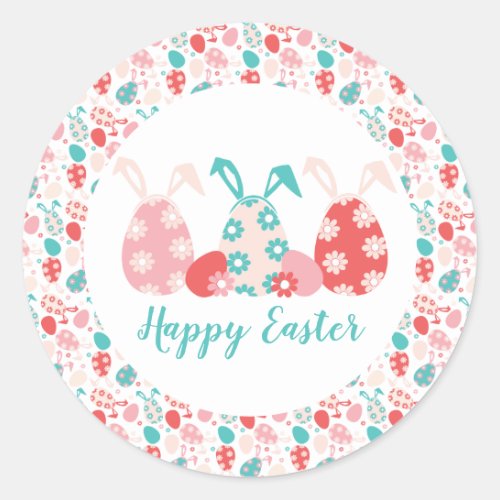 Happy Easter Decorated Eggs Bunny Ears Classic Round Sticker