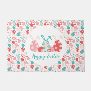 Happy Easter Decorated Eggs Bunny Ears Doormat