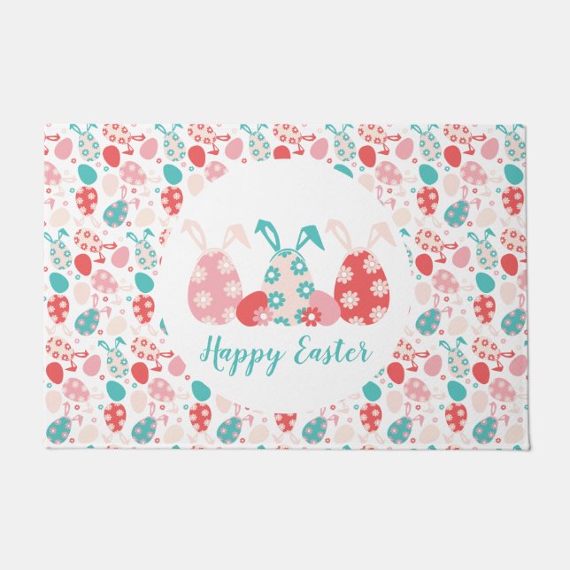 Happy Easter Decorated Eggs Bunny Ears Doormat (Front)