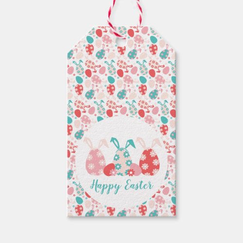 Happy Easter Decorated Eggs Bunny Ears Gift Tags