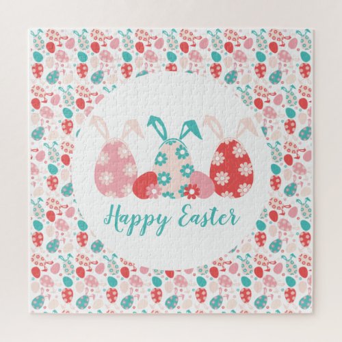 Happy Easter Decorated Eggs Bunny Ears Jigsaw Puzzle