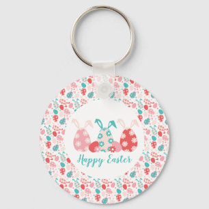 Happy Easter Decorated Eggs Bunny Ears Keychain