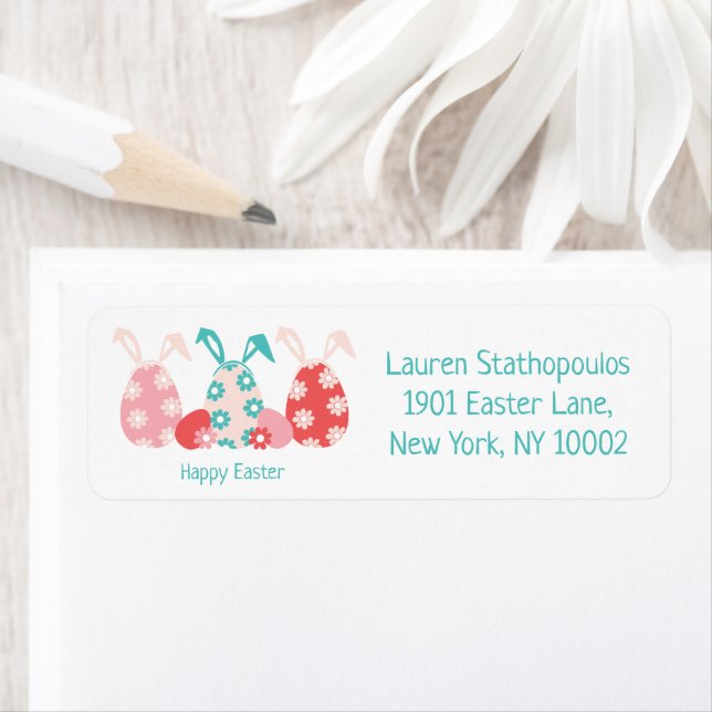 Happy Easter Decorated Eggs Bunny Ears Label (Insitu)