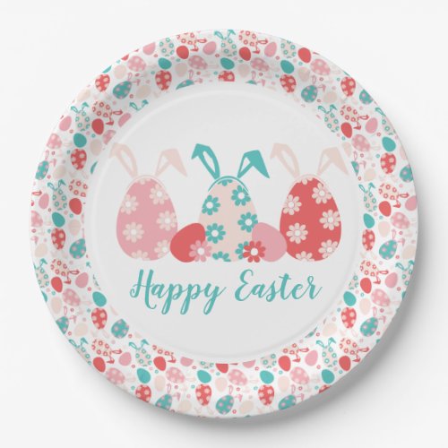 Happy Easter Decorated Eggs Bunny Ears Paper Plates