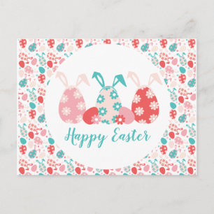 Happy Easter Decorated Eggs Bunny Ears Postcard