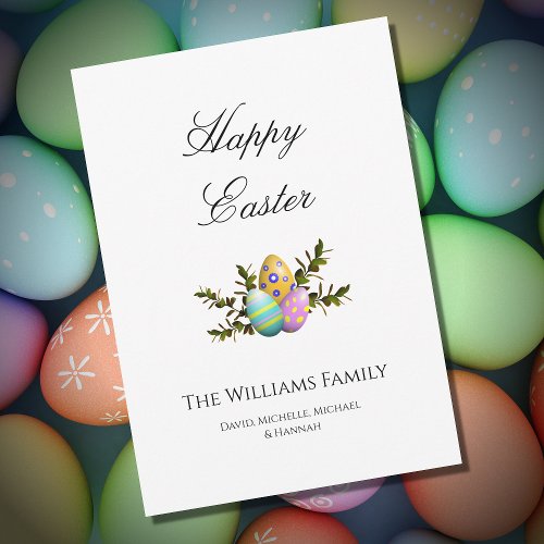 Happy Easter Decorated Eggs Greenery Elegant  Holiday Card