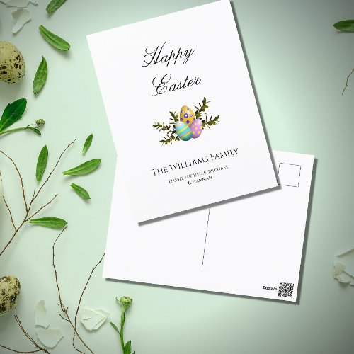 Happy Easter Decorated Eggs Greenery Elegant  Holiday Postcard