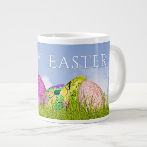 Happy Easter Decorated Eggs Photography Blue Sky Giant Coffee Mug