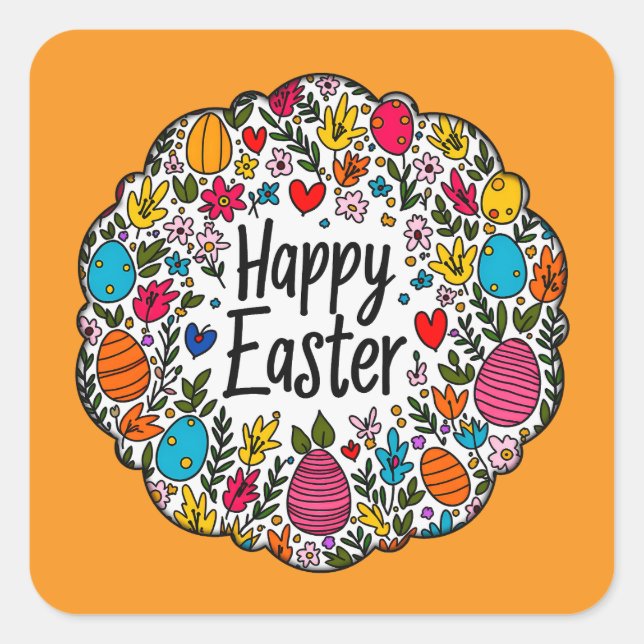 Happy Easter – Decorative Floral - Autocolante Square Sticker (Front)