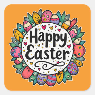 Happy Easter – Decorative Floral Frame Autocolante Square Sticker