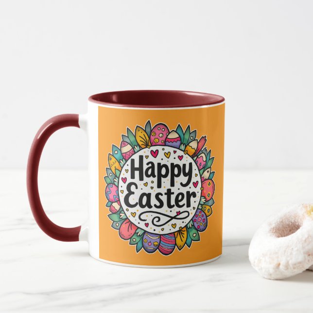 Happy Easter – Decorative Floral Frame - caneca Mug (With Donut)