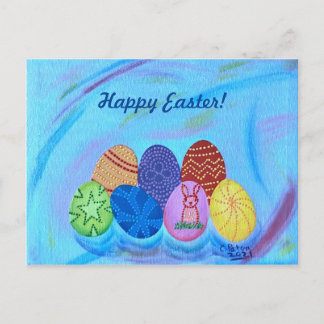 Happy Easter Decorative Pointillism Eggs Postcards
