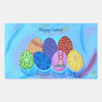 Happy Easter Decorative Pointillism Eggs Stickers