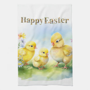 Happy Easter Decorative text Baby Chics Kitchen Towel