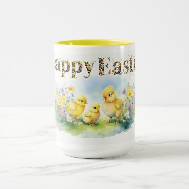 Happy Easter Decorative text Baby Chics Mug (Center)