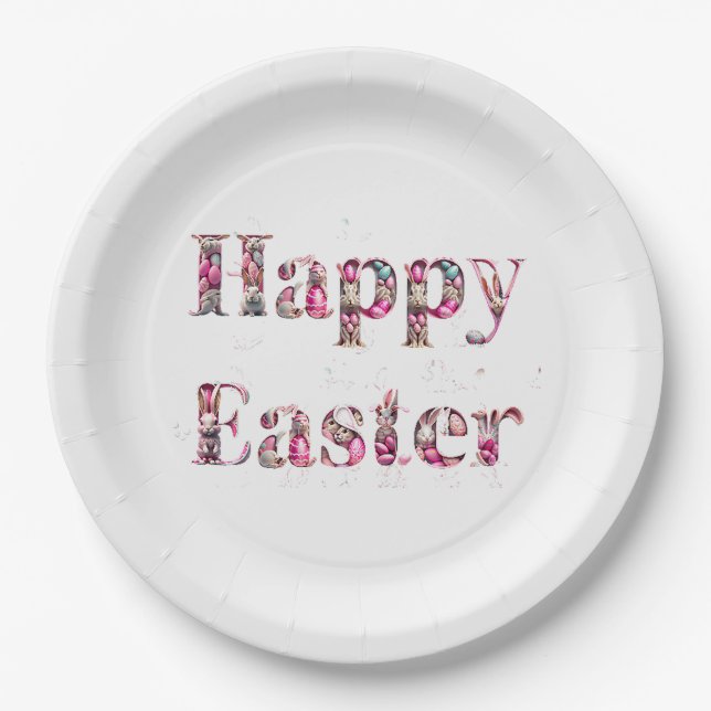 Happy Easter Decorative text  Paper Plates (Front)