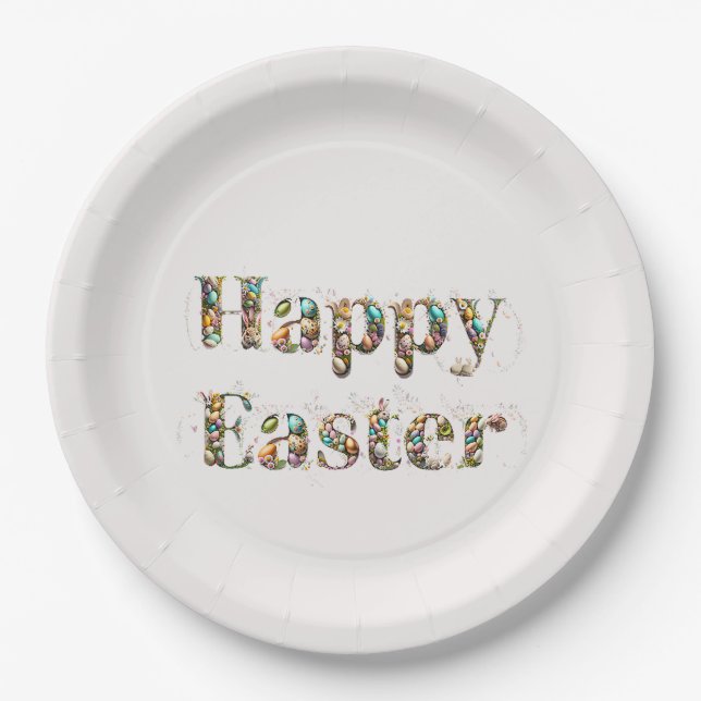 Happy Easter Decorative text  Paper Plates (Front)