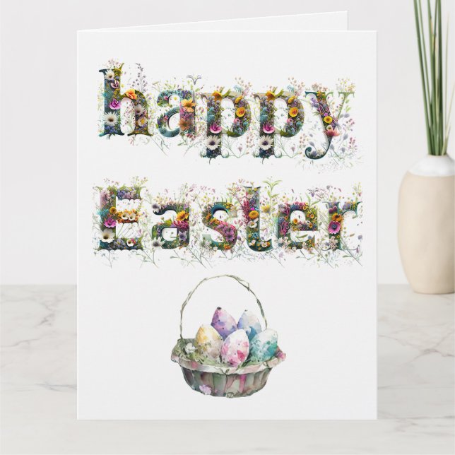 Happy Easter Decorative Wildflower text Card (Front)