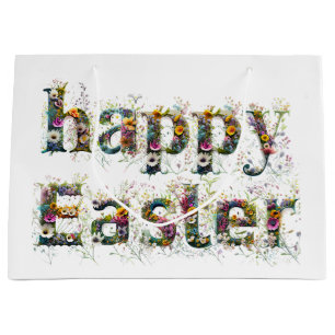 Happy Easter Decorative Wildflower text Large Gift Bag