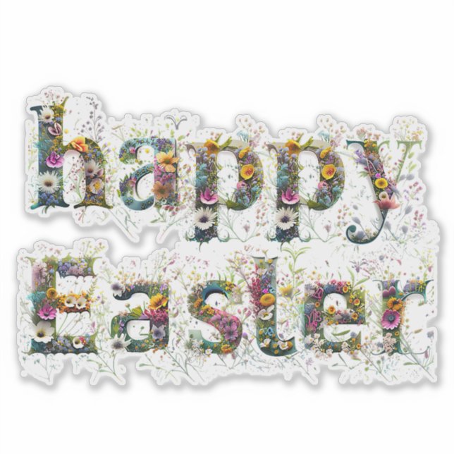 Happy Easter Decorative Wildflower text Sticker (Front)