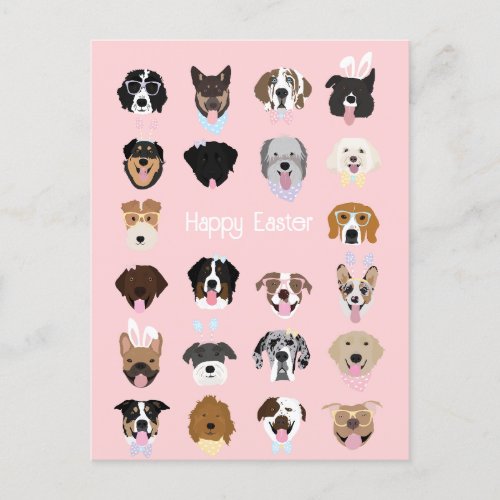 Happy Easter Dog Face Pattern Postcard