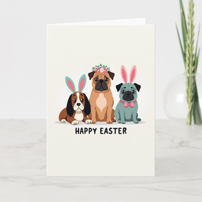 Happy Easter Dog Floral Crown Card (Front)