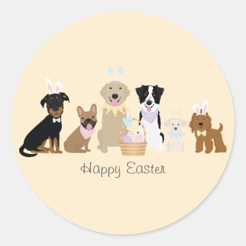 Happy Easter Dogs Classic Round Sticker