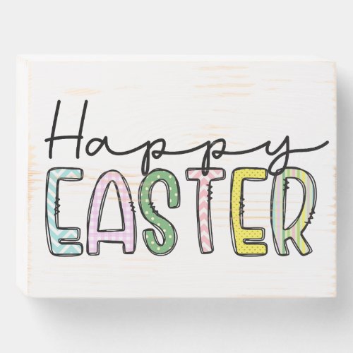 Happy Easter Doodle Font Pastel Wood Box Sign