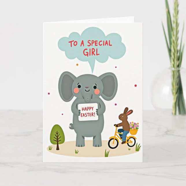 Happy Easter Dots Girl Card (Front)