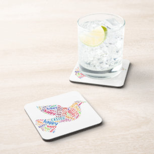 Happy Easter Dove Greeting Text Beverage Coaster