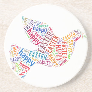 Happy Easter Dove Greeting Text Drink Coaster