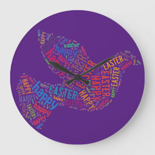 Happy Easter Dove Greeting Text Large Clock